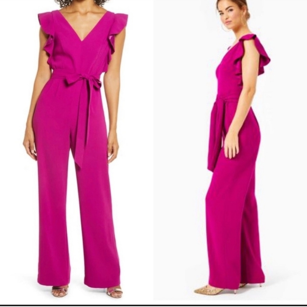 Lilly Pulitzer Kallie Ruffle Jumpsuit In Bordeaux Berry $228 NWT size 4